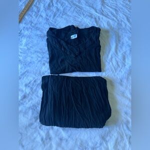 Black V-Neck Top and Bottom Set